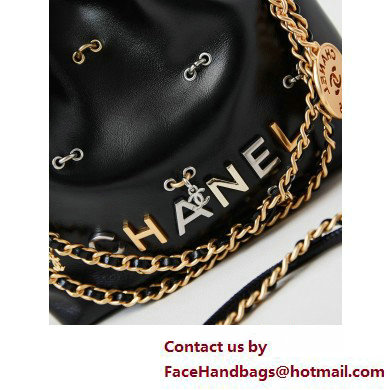 Chanel Shiny Lambskin  &  Gold-Tone Metal CHANEL 22 Mini Handbag AS3980 Black/Charms